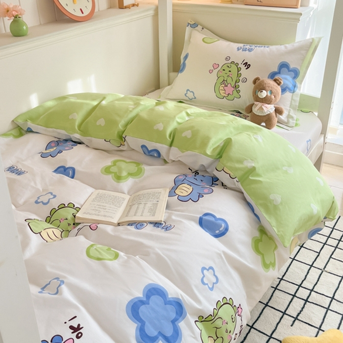 91家纺网 家纺一手货源 找家纺 莱通家纺 2024新款12868印花学生宿舍套件 小恐龙