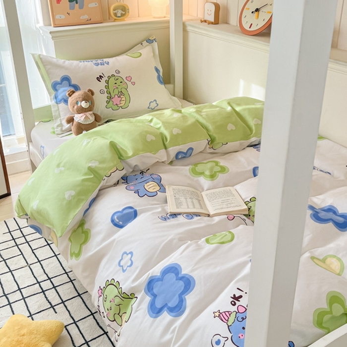 91家纺网 家纺一手货源 找家纺 莱通家纺 2024新款12868印花学生宿舍套件 小恐龙