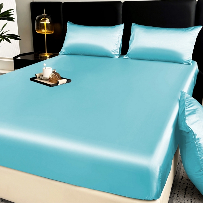 91家纺网 家纺一手货源 找家纺 2024新款轻奢风水洗冰丝床笠 静谧兰