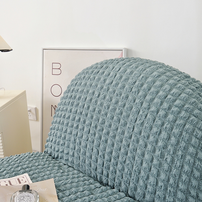 91家纺网 家纺一手货源 找家纺 启博家纺 2024新款白胖子雪梨椅泡泡纱沙发套 雾霾蓝