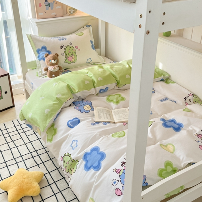 91家纺网 家纺一手货源 找家纺 莱通家纺 2024新款12868印花学生宿舍套件 小恐龙