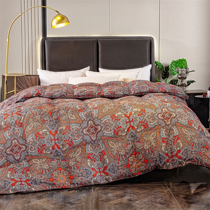 91家纺网 家纺一手货源 找家纺 御眠纺羽绒被壳 2024新款印花羽绒被不跑绒静音  巴卡尔橙