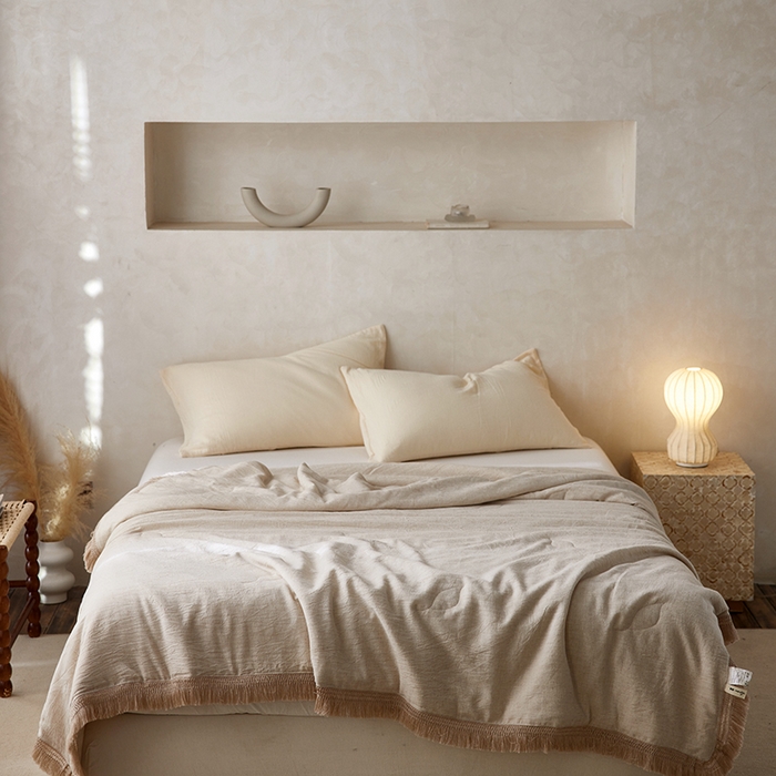 91家纺网 家纺一手货源 找家纺 （总）2024新款全新系列天丝麻纯色多功能夏被-流苏款