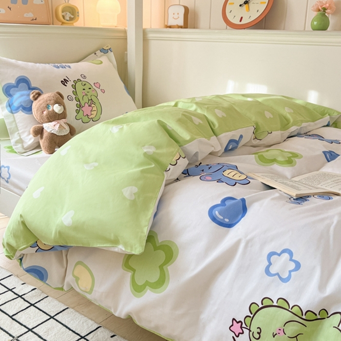 91家纺网 家纺一手货源 找家纺 莱通家纺 2024新款12868印花学生宿舍套件 小恐龙