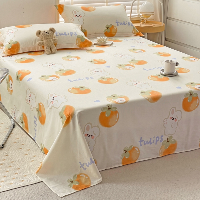 91家纺网 家纺一手货源 找家纺 恩泽 2024新款ins风全棉单品床单桔色心情