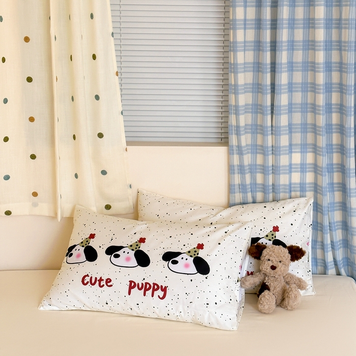 91家纺网 家纺一手货源 找家纺 觅糖家纺 2024新款全棉双面数码印花枕套 ins卡通-三只小狗