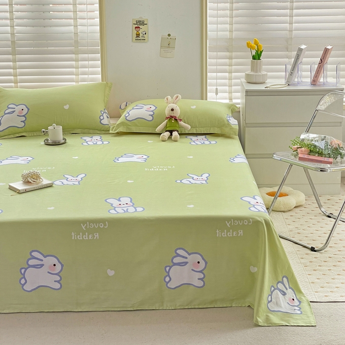 91家纺网 家纺一手货源 找家纺 恩泽 2024新款ins风全棉单品床单萌萌兔