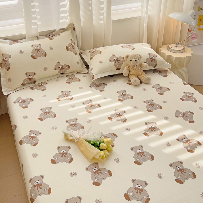 91家纺网 家纺一手货源 找家纺 恩泽 2024新款ins风全棉单品床单天真小熊