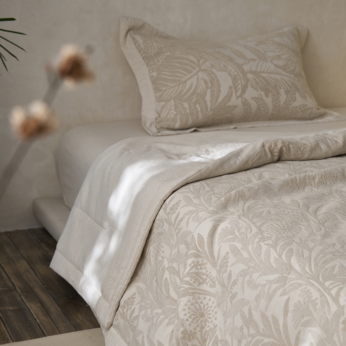 91家纺网 家纺一手货源 找家纺 2024新款亚麻大提花全新系列多功能夏被 雪绒花包边款