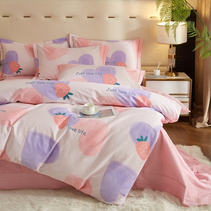 91家纺网 家纺一手货源 找家纺 金纱玉纺家纺 2025数码印花100%棉四件套 蜜恋-粉