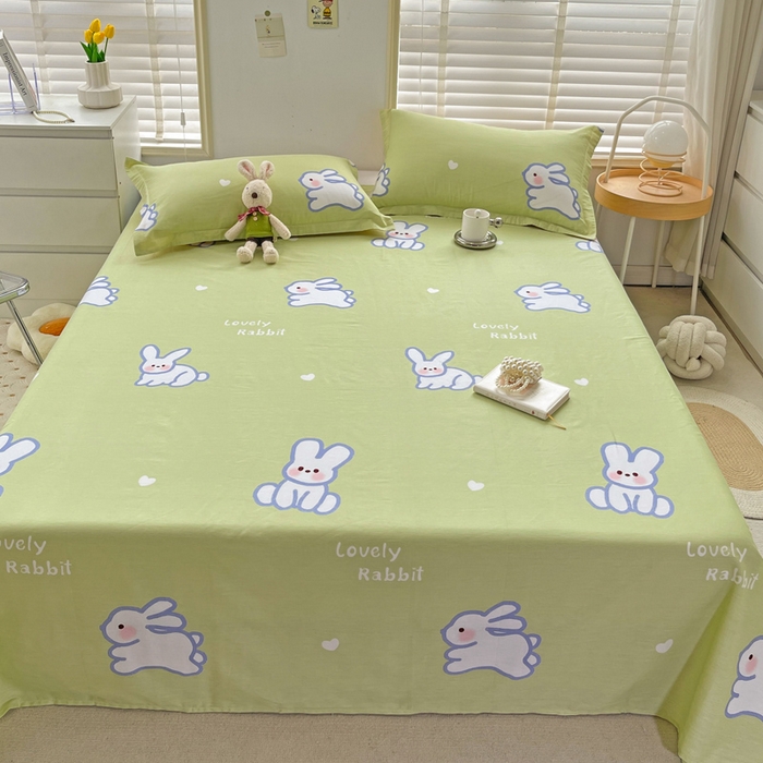 91家纺网 家纺一手货源 找家纺 恩泽 2024新款ins风全棉单品床单萌萌兔