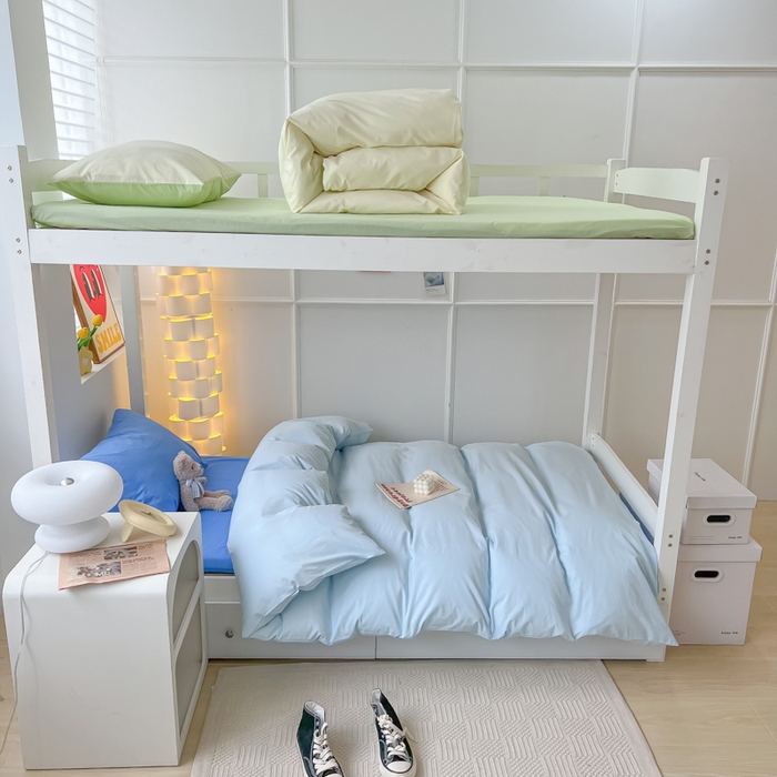 91家纺网 家纺一手货源 找家纺 盼季家纺 2024新款无印风格子纯色水洗棉床单被套学生宿舍三件套床上用品四件套 克莱因蓝