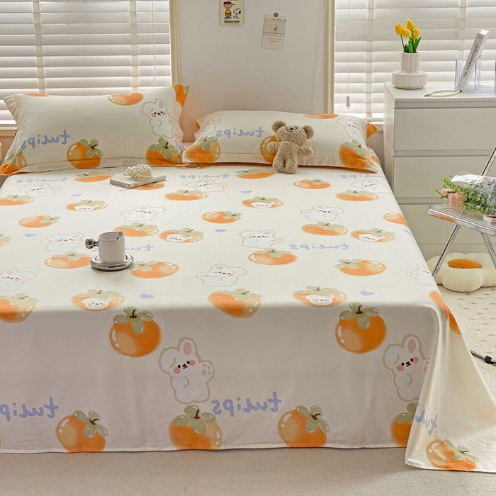 91家纺网 家纺一手货源 找家纺 恩泽 2024新款ins风全棉单品床单桔色心情