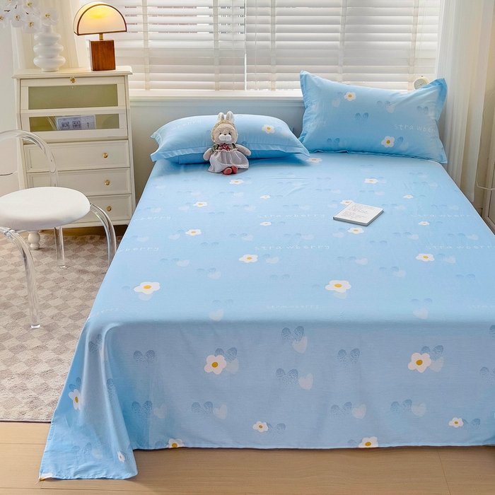 91家纺网 家纺一手货源 找家纺 恩泽 2024新款ins风全棉单品床单蓝色心情