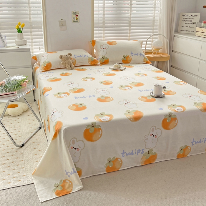 91家纺网 家纺一手货源 找家纺 恩泽 2024新款ins风全棉单品床单桔色心情