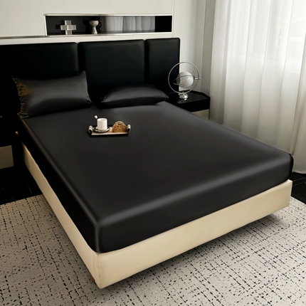 91家纺网 家纺一手货源 找家纺 2024新款轻奢风水洗冰丝床笠 至尊黑