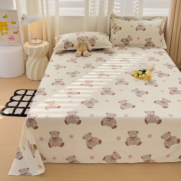 91家纺网 家纺一手货源 找家纺 恩泽 2024新款ins风全棉单品床单天真小熊