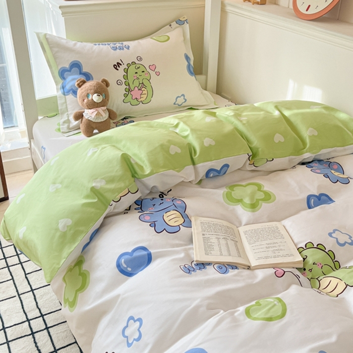 91家纺网 家纺一手货源 找家纺 莱通家纺 2024新款12868印花学生宿舍套件 小恐龙