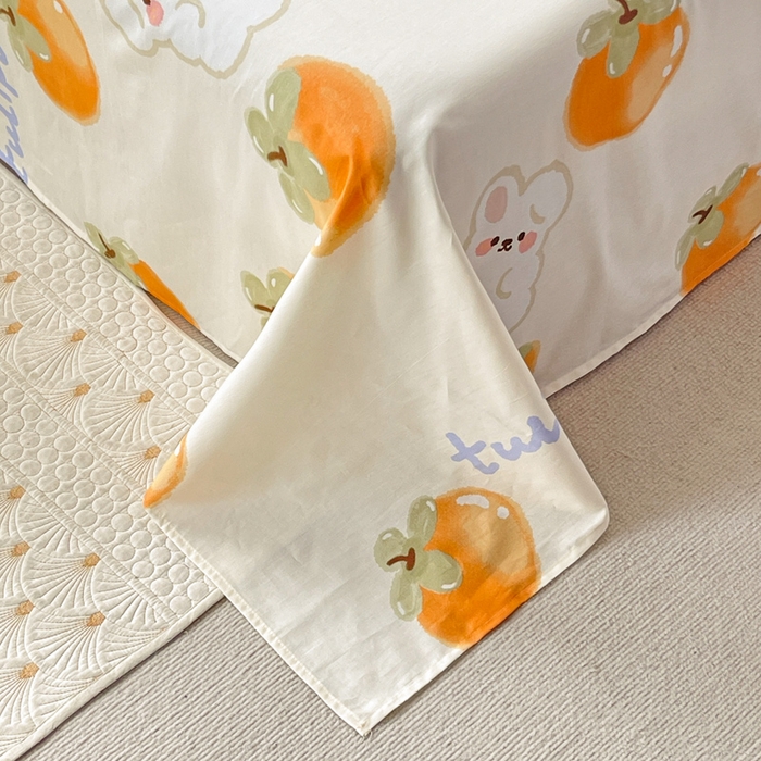 91家纺网 家纺一手货源 找家纺 恩泽 2024新款ins风全棉单品床单桔色心情