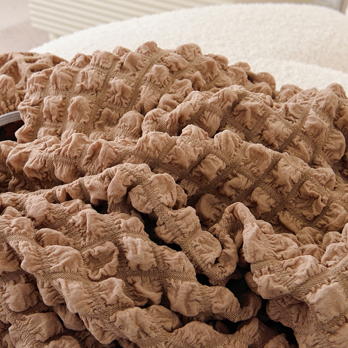 91家纺网 家纺一手货源 找家纺 启博家纺 2024新款白胖子雪梨椅泡泡纱沙发套 咖色