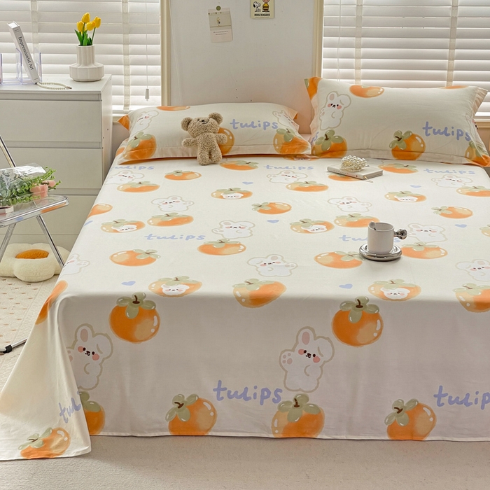 91家纺网 家纺一手货源 找家纺 恩泽 2024新款ins风全棉单品床单桔色心情