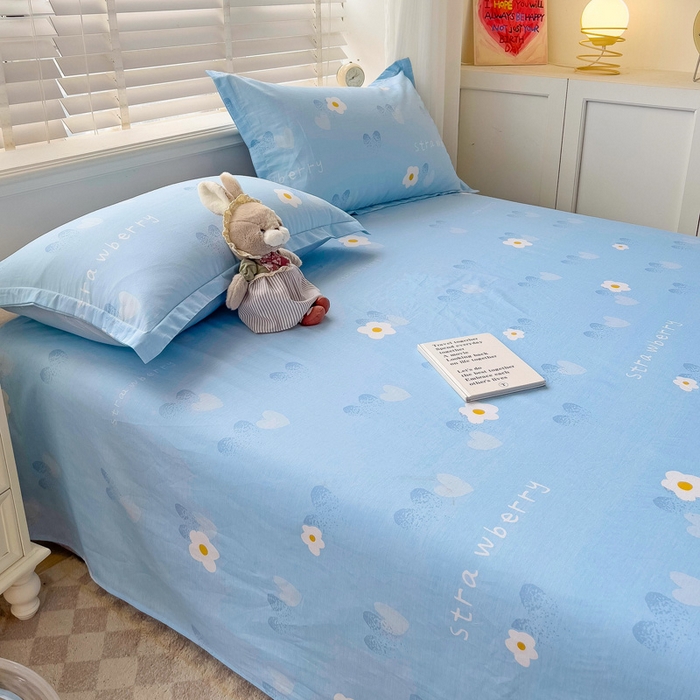 91家纺网 家纺一手货源 找家纺 恩泽 2024新款ins风全棉单品床单蓝色心情