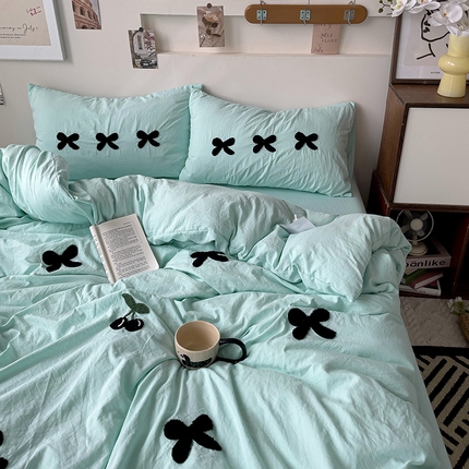 水墨江南 2024新款超柔水洗棉毛巾绣四件套-蝴蝶结 蝴蝶结-水蓝