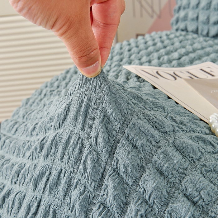 91家纺网 家纺一手货源 找家纺 启博家纺 2024新款白胖子雪梨椅泡泡纱沙发套 雾霾蓝