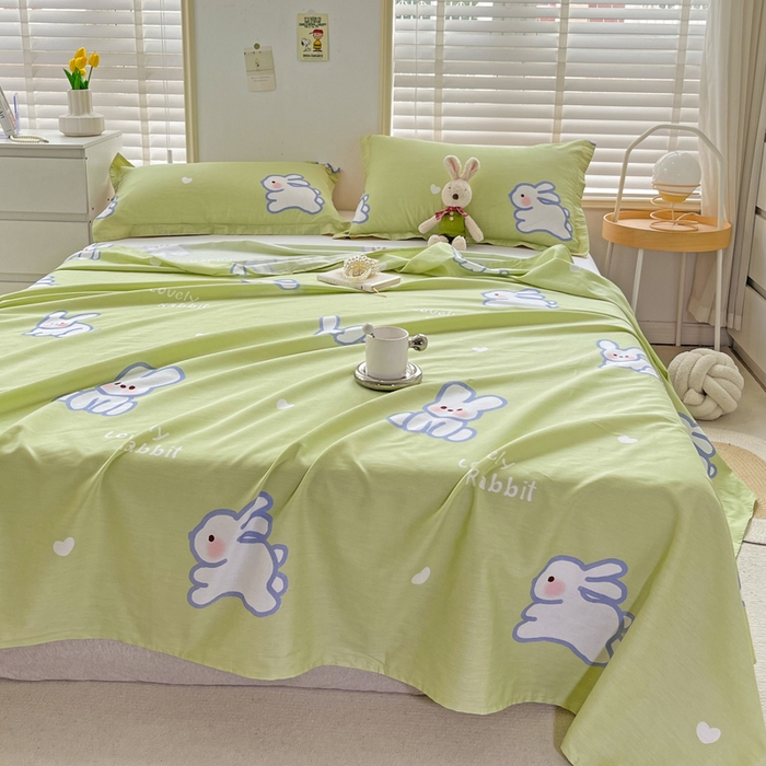 91家纺网 家纺一手货源 找家纺 恩泽 2024新款ins风全棉单品床单萌萌兔