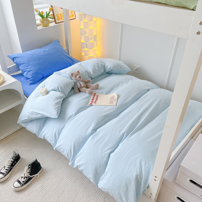 91家纺网 家纺一手货源 找家纺 盼季家纺 2024新款无印风格子纯色水洗棉床单被套学生宿舍三件套床上用品四件套 克莱因蓝