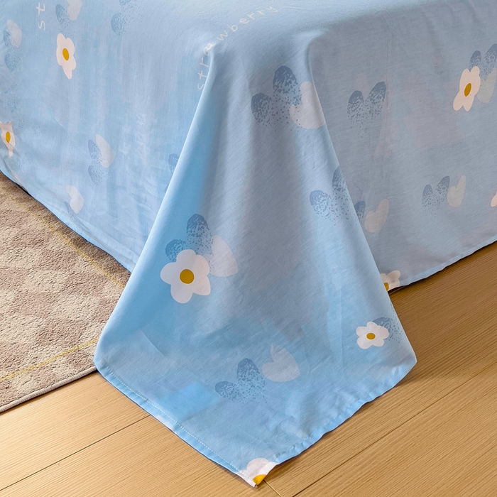 91家纺网 家纺一手货源 找家纺 恩泽 2024新款ins风全棉单品床单蓝色心情