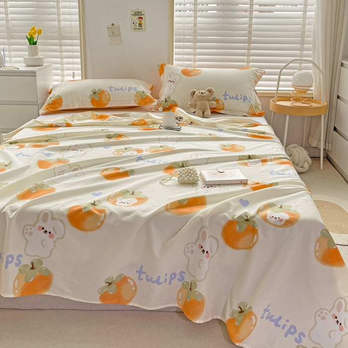 91家纺网 家纺一手货源 找家纺 恩泽 2024新款ins风全棉单品床单桔色心情