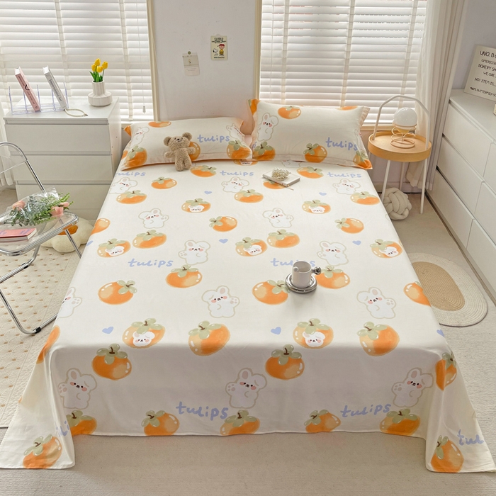 91家纺网 家纺一手货源 找家纺 恩泽 2024新款ins风全棉单品床单桔色心情