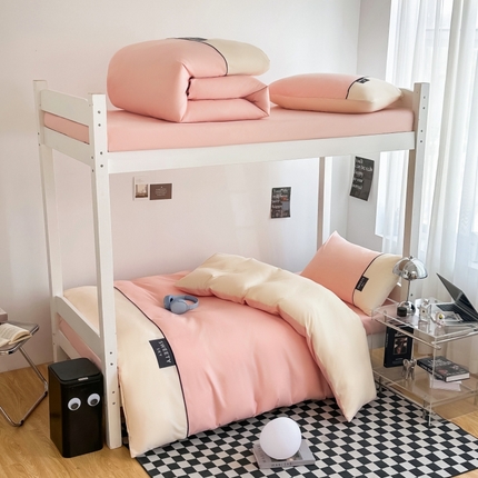 91家纺网 家纺一手货源 找家纺 （总）麦空家居 2025新款学生季亲肤水洗棉刺绣四件套学生三件套-曲奇