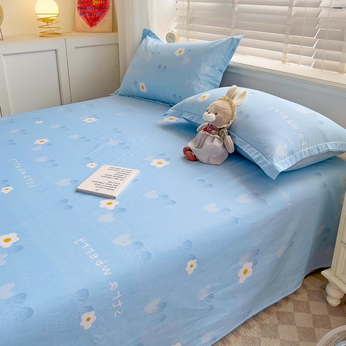 91家纺网 家纺一手货源 找家纺 恩泽 2024新款ins风全棉单品床单蓝色心情