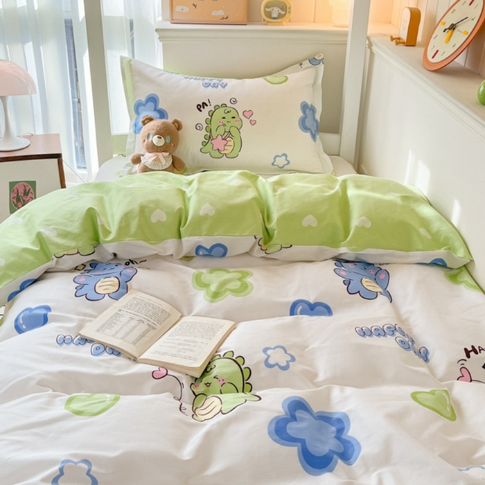 91家纺网 家纺一手货源 找家纺 莱通家纺 2024新款12868印花学生宿舍套件 小恐龙