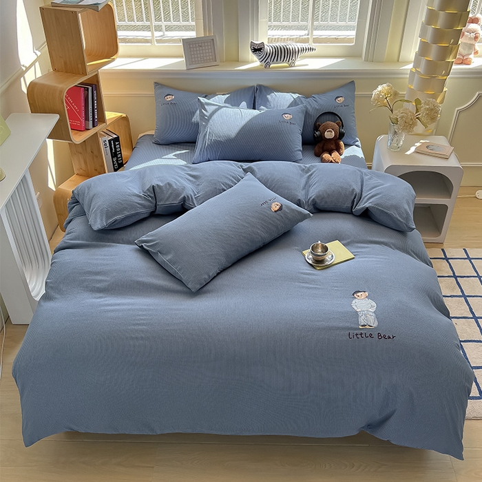 91家纺网 家纺一手货源 找家纺 （总）眠帛家居 2024新款水洗棉提花刺绣四件套熊先生-风格二