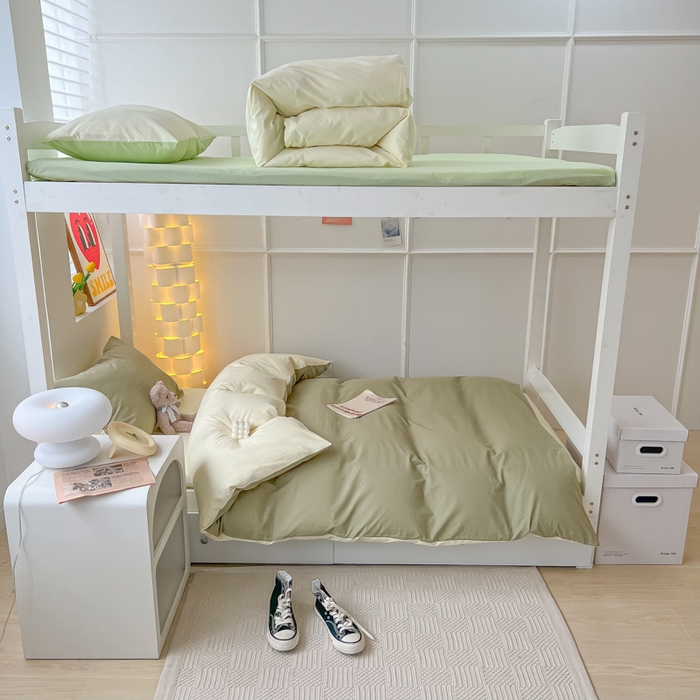 91家纺网 家纺一手货源 找家纺 盼季家纺 2024新款无印风格子纯色水洗棉床单被套学生宿舍三件套床上用品四件套 抹茶芝士