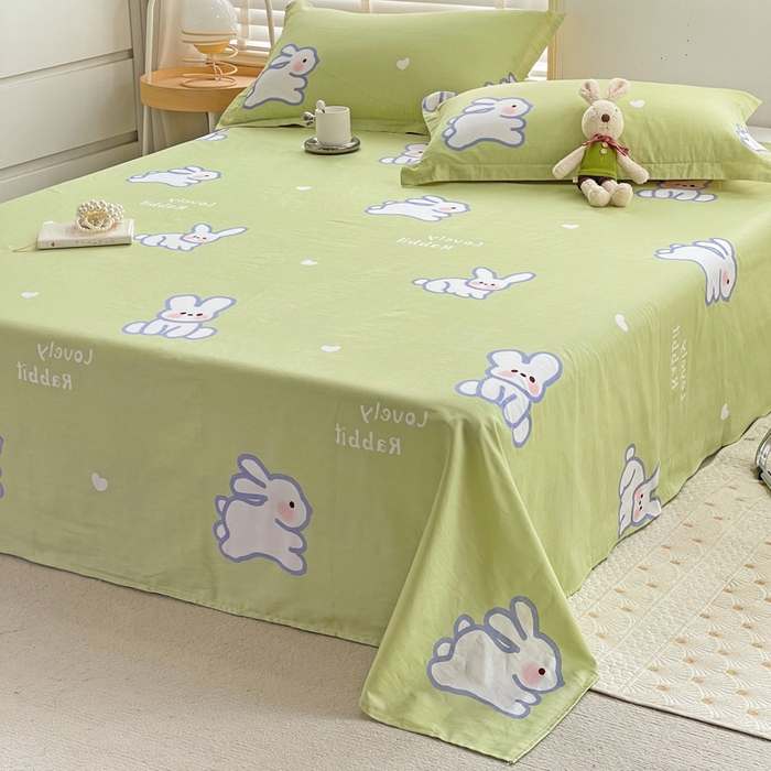 91家纺网 家纺一手货源 找家纺 恩泽 2024新款ins风全棉单品床单萌萌兔