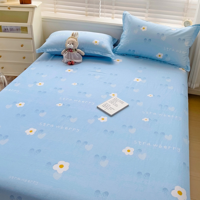 91家纺网 家纺一手货源 找家纺 恩泽 2024新款ins风全棉单品床单蓝色心情