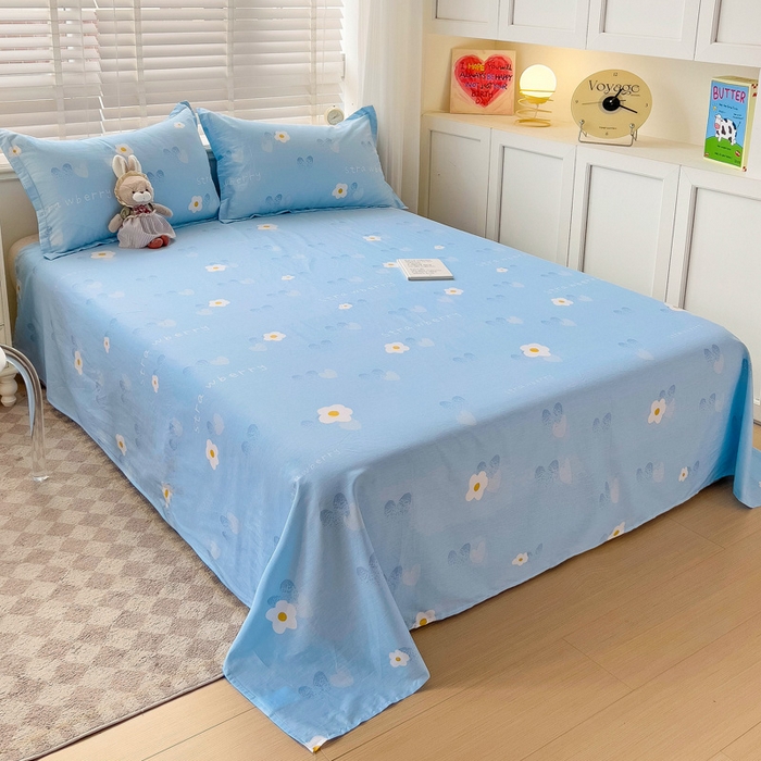 91家纺网 家纺一手货源 找家纺 恩泽 2024新款ins风全棉单品床单蓝色心情