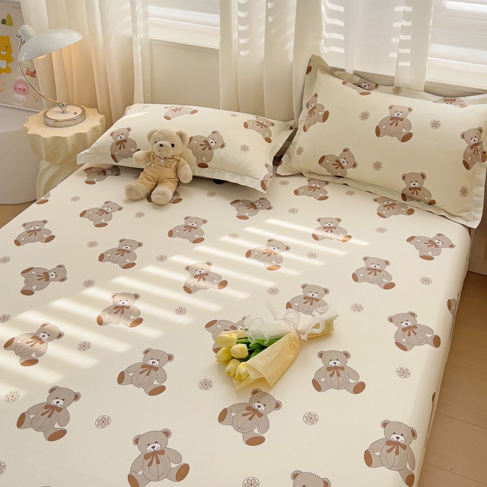 91家纺网 家纺一手货源 找家纺 恩泽 2024新款ins风全棉单品床单天真小熊