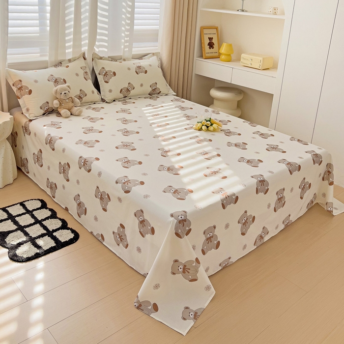 91家纺网 家纺一手货源 找家纺 恩泽 2024新款ins风全棉单品床单天真小熊