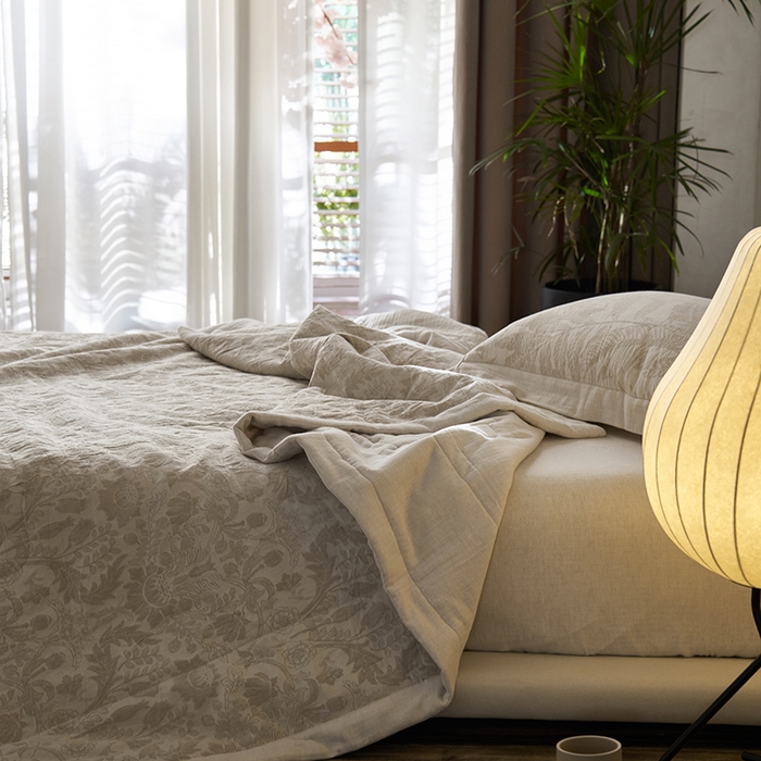 91家纺网 家纺一手货源 找家纺 2024新款亚麻大提花全新系列多功能夏被 如梦令包边款