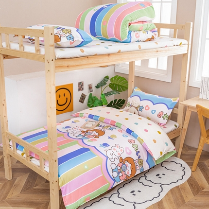 91家纺网 家纺一手货源 找家纺 （总）卡斯诺家纺馆 2025新款亲肤芦荟棉印花学生宿舍上下铺三件套四件套