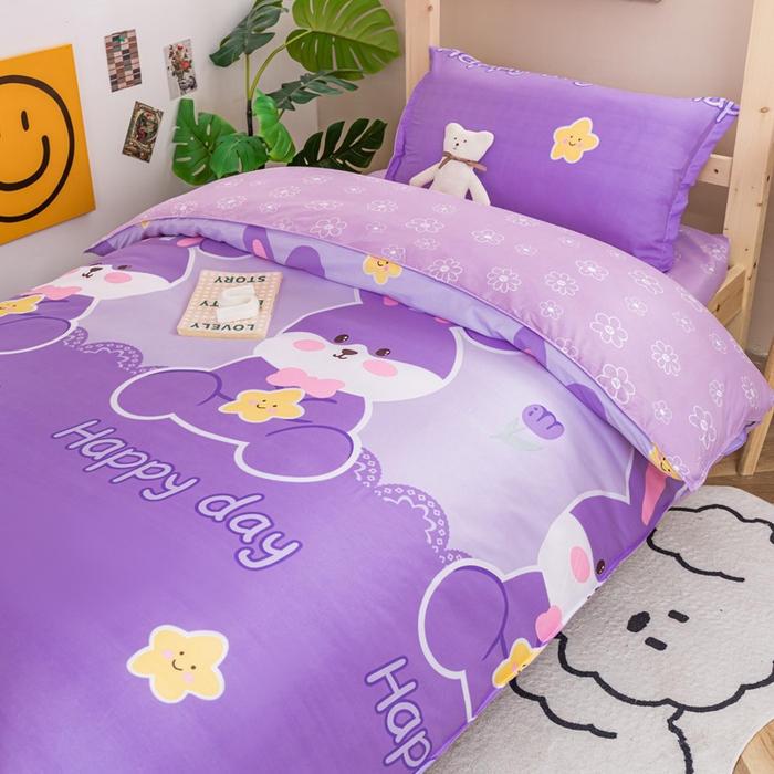 91家纺网 家纺一手货源 找家纺 卡斯诺家纺馆 2025新款亲肤芦荟棉印花学生宿舍上下铺三件套四件套 幸运兔