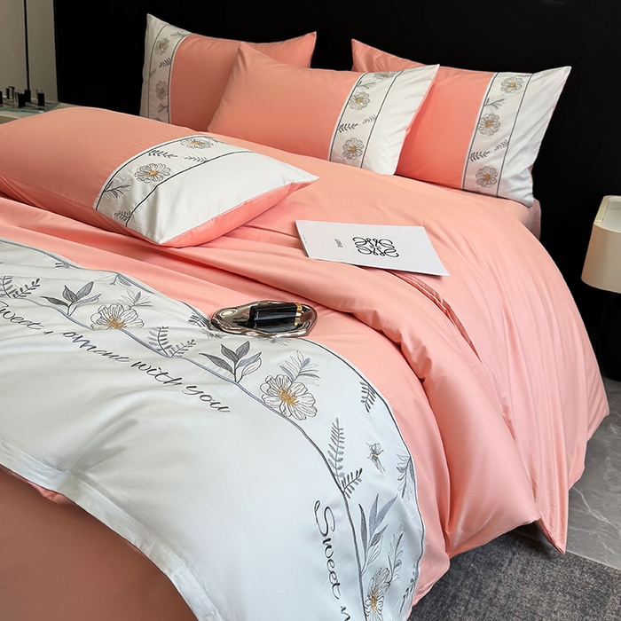 91家纺网 家纺一手货源 找家纺 2024秋冬新款高密度全棉四件套-佳期如梦 佳期如梦（粉玉)