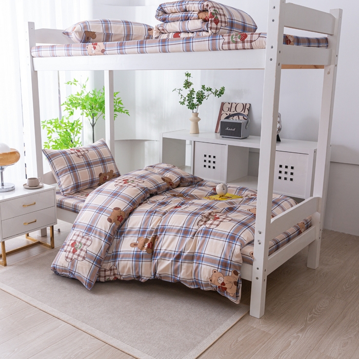 91家纺网 家纺一手货源 找家纺 简冠家纺 2025新款全棉学生宿舍三四件套 英伦小熊-咖