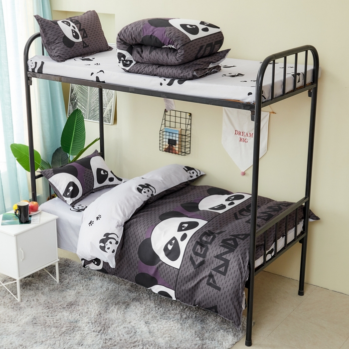 91家纺网 家纺一手货源 找家纺 卡斯诺家纺馆 2025新款亲肤芦荟棉印花学生宿舍上下铺三件套四件套 熊猫贝贝