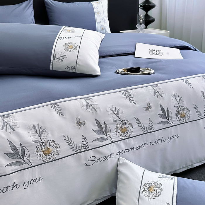 91家纺网 家纺一手货源 找家纺 2024秋冬新款高密度全棉四件套-佳期如梦 佳期如梦(宝蓝）